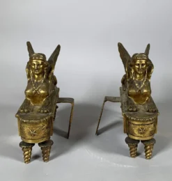 Paire De Chenets Aux Sphinges d'époque Directoire XVIIIème Siècle Attribué
