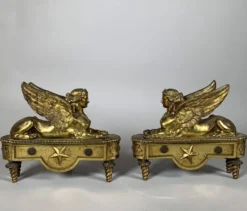 Paire De Chenets Aux Sphinges d'époque Directoire XVIIIème Siècle Attribué