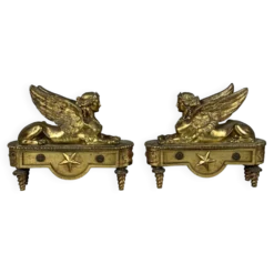 Paire De Chenets Aux Sphinges d'époque Directoire XVIIIème Siècle Attribué