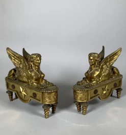 Paire De Chenets Aux Sphinges d'époque Directoire XVIIIème Siècle Attribué