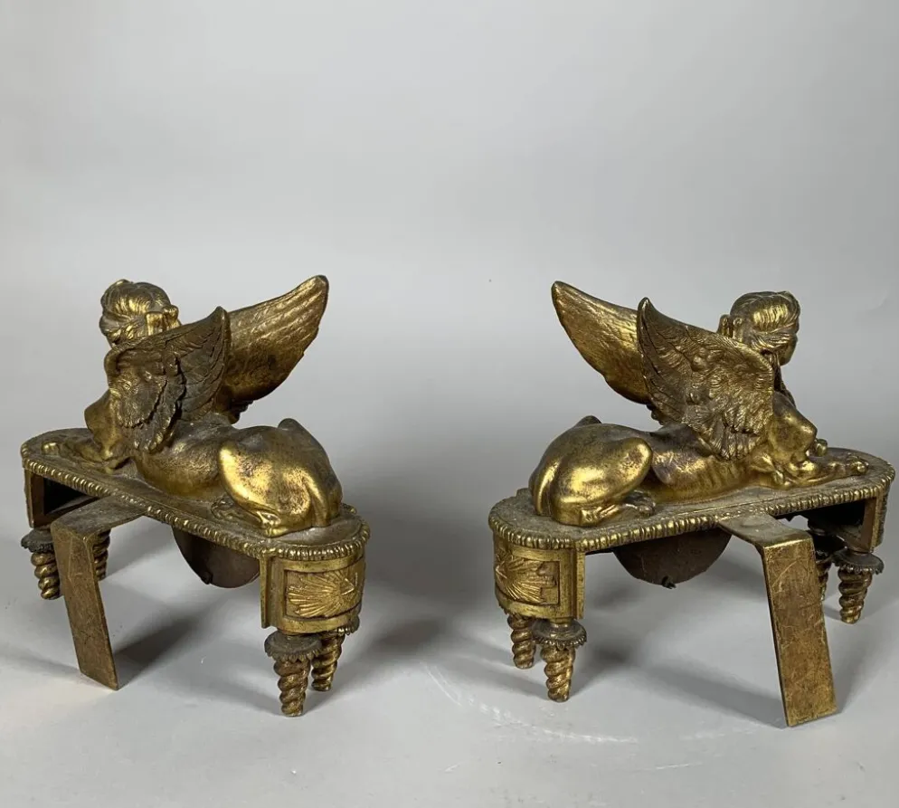Paire De Chenets Aux Sphinges d'époque Directoire XVIIIème Siècle Attribué