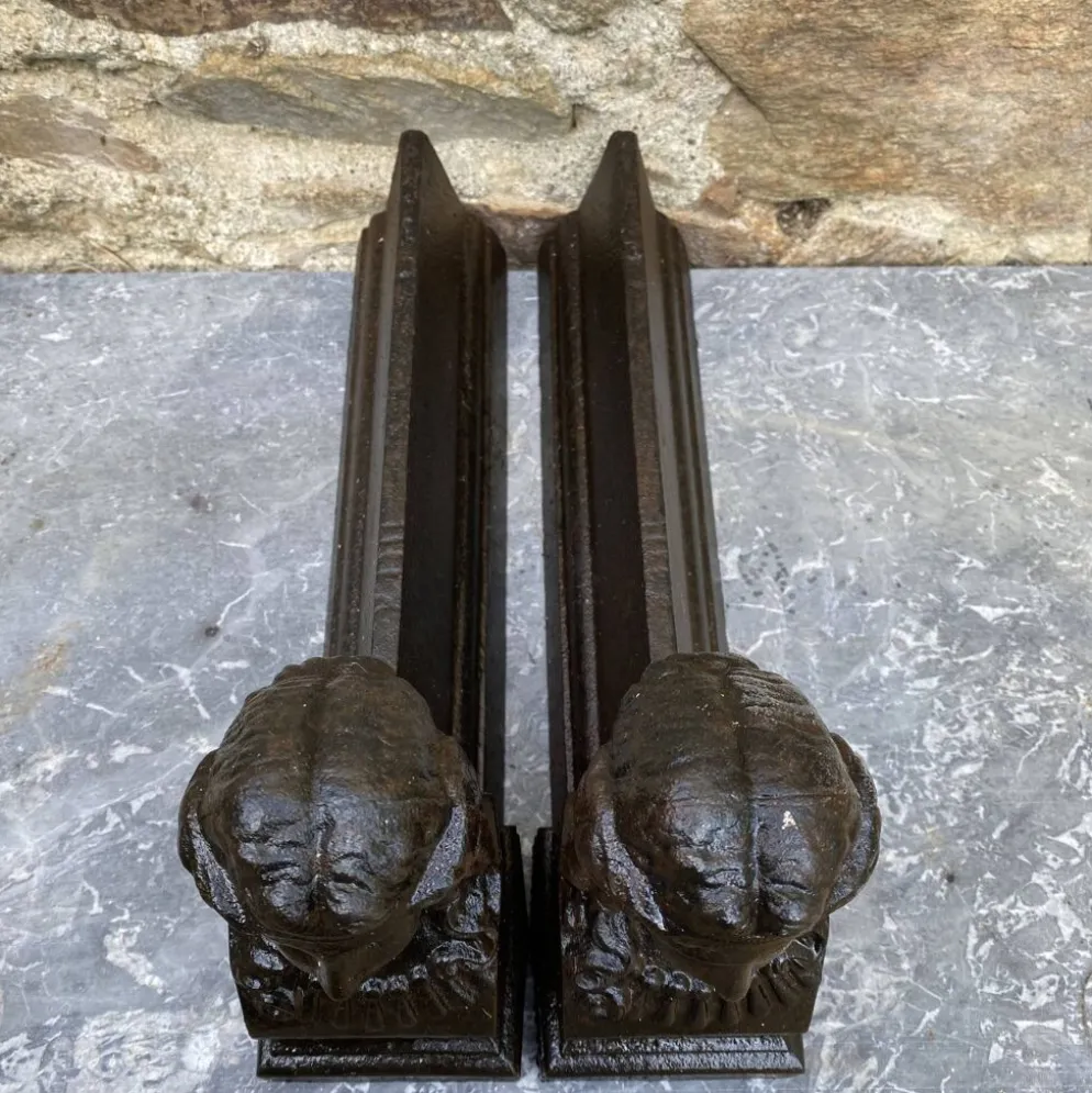 Paire de chenets bustes anciens en fonte "Ariane"