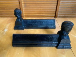 Paire de chenets cheminée raphaël tête homme fonte noire vintage #e236
