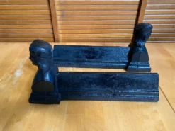 Paire de chenets cheminée raphaël tête homme fonte noire vintage #e236