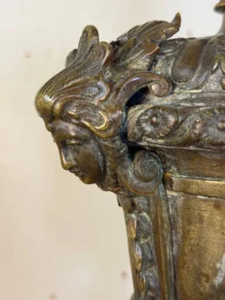 Paire de chenets de style Louis XIV en bronze d’après un dessin de André-Charles Boulle