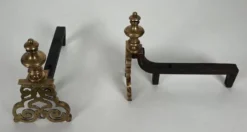 Paire de Chenets en Bronze Ciselé et Fer Forgé de Style Louis XV