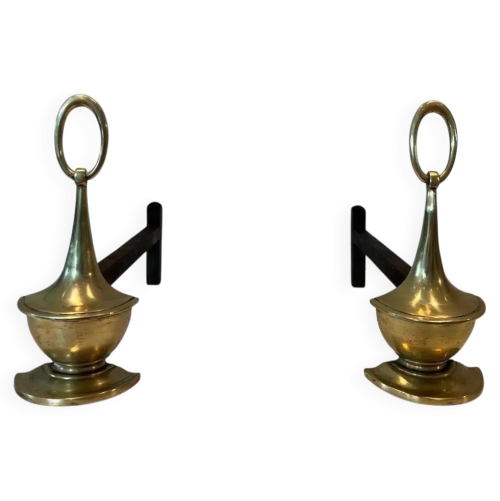 Paire de chenets en bronze de style néoclassique en forme de lampe à huile