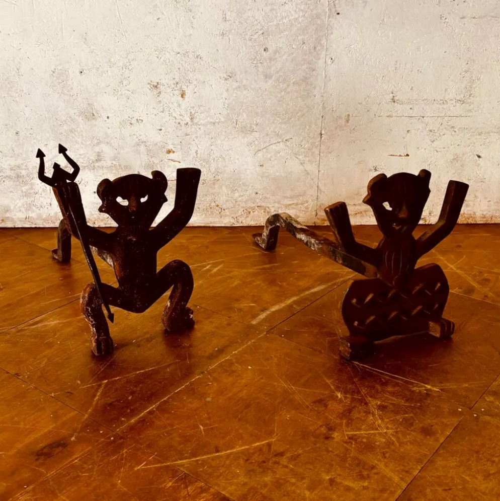 Paire de chenets en fonte- Diable & Diablesse – Début du 20ème siècle