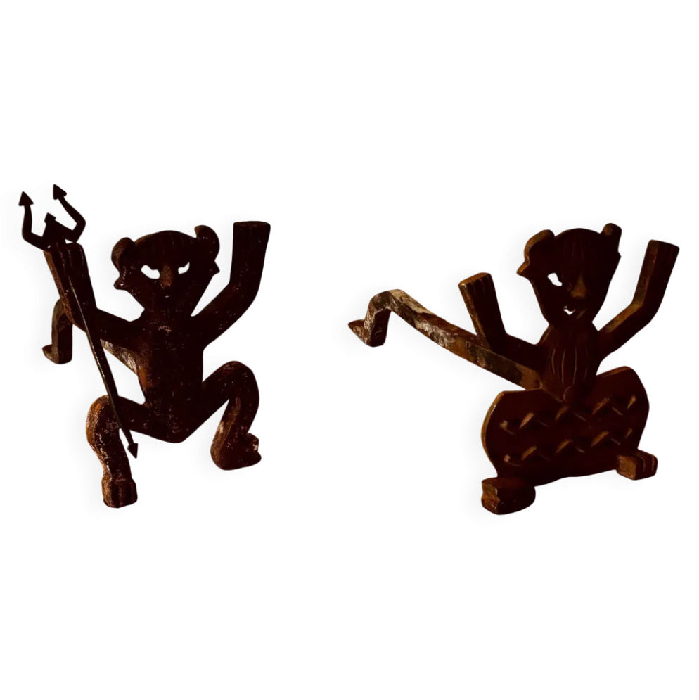 Paire de chenets en fonte- Diable & Diablesse – Début du 20ème siècle