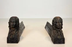 Paire de Chenets en Fonte à l’Effigie de Beethoven. France. Vers 1900.
