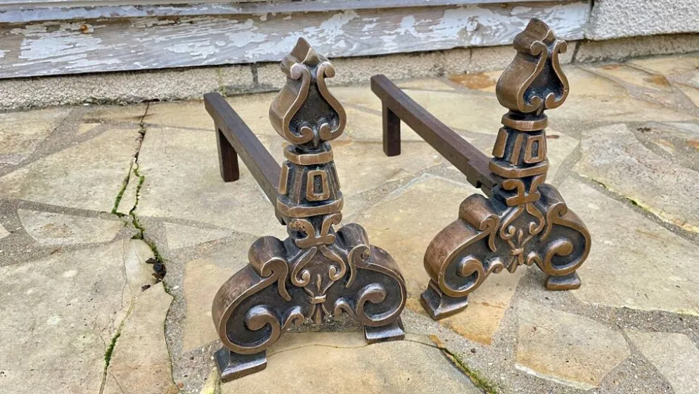 Paire de CHENETS Laiton Massif VINTAGE