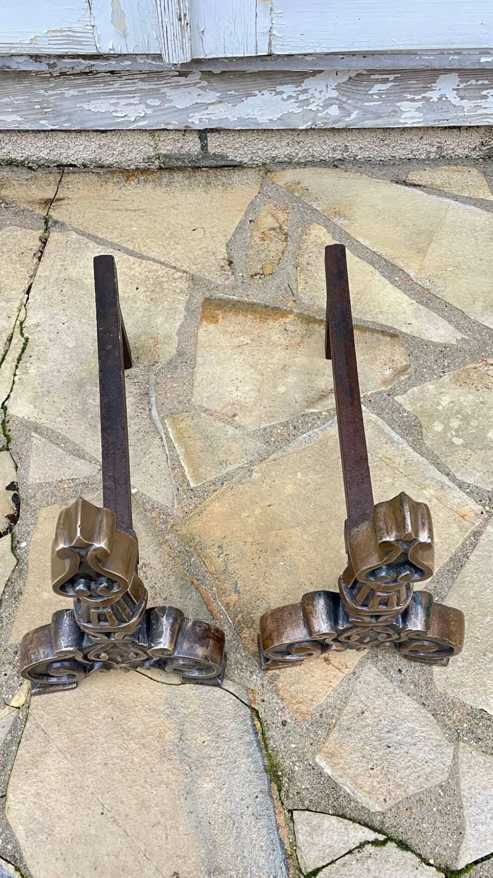 Paire de CHENETS Laiton Massif VINTAGE