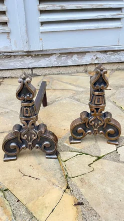 Paire de CHENETS Laiton Massif VINTAGE