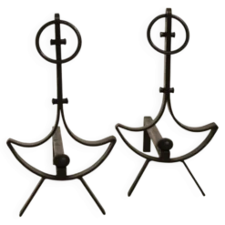 Paire de chenets moderniste en fer forgé