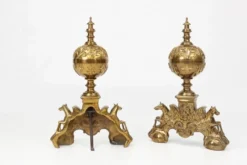Paire de chenets néoclassique en cuivre du 20ème siècle, France, 1940, ensemble de 2