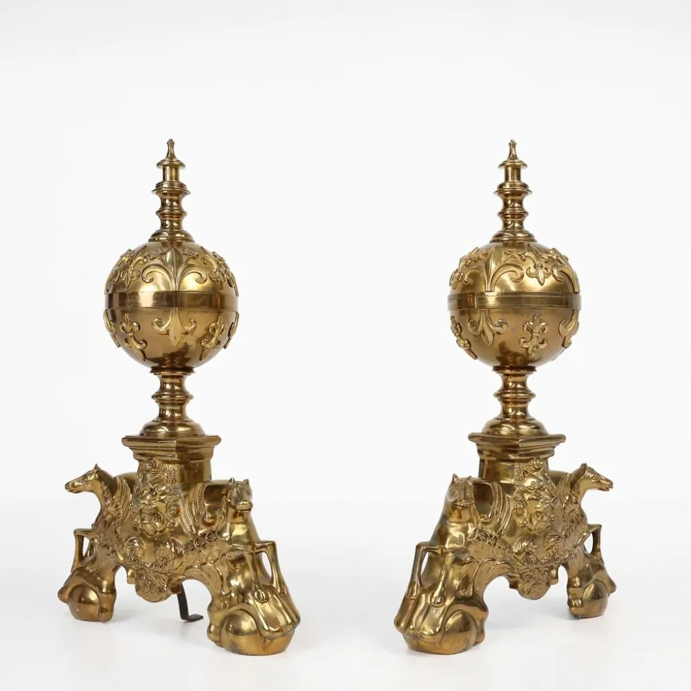 Paire de chenets néoclassique en cuivre du 20ème siècle, France, 1940, ensemble de 2