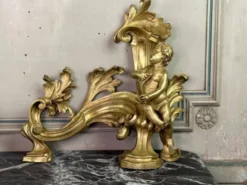 Paire de chenêts en bronze ciselé et doré d'après un modèle de Jacques Caffieri, Paris XIXème