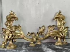 Paire de chenêts en bronze ciselé et doré d'après un modèle de Jacques Caffieri, Paris XIXème