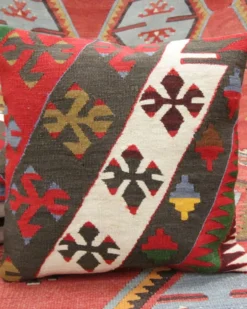 Paire de coussins géométriques en kilim turc plat
