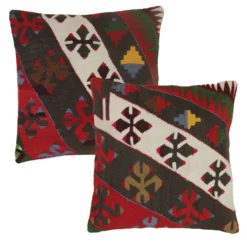 Paire de coussins géométriques en kilim turc plat