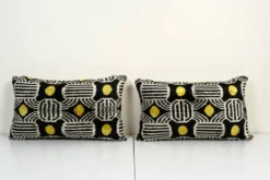 Paire de coussins soie et velours Ikat