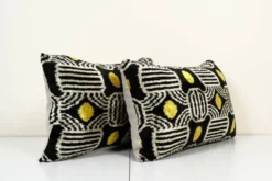 Paire de coussins soie et velours Ikat