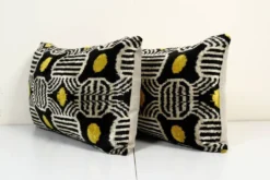 Paire de coussins soie et velours Ikat