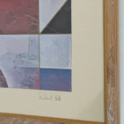 Paire de grandes lithographies abstraites géométriques en mixed media de Richard Hall avec de l'or.