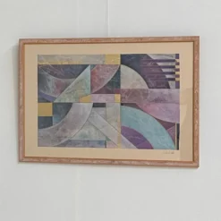 Paire de grandes lithographies abstraites géométriques en mixed media de Richard Hall avec de l'or.