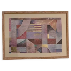 Paire de grandes lithographies abstraites géométriques en mixed media de Richard Hall avec de l'or.