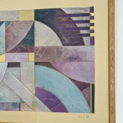 Paire de grandes lithographies abstraites géométriques en mixed media de Richard Hall avec de l'or.