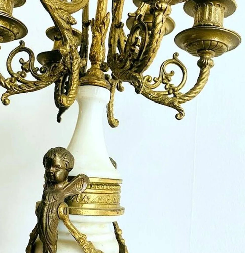 Paire de grands candélabres 7 feux - 69 cm - Bronze - Putti