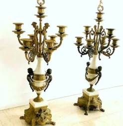 Paire de grands candélabres 7 feux - 69 cm - Bronze - Putti