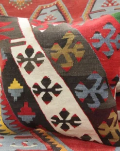 Paire de housses de coussin géométriques kilim turc tissé à plat