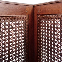 Paire de jardinières vintage en bois et panneaux de rotin tressé - années 1970