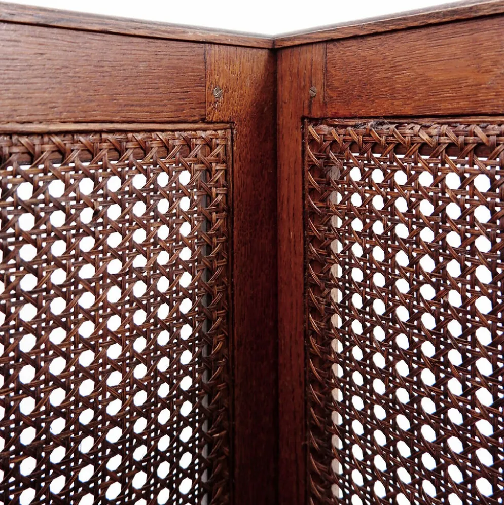 Paire de jardinières vintage en bois et panneaux de rotin tressé - années 1970