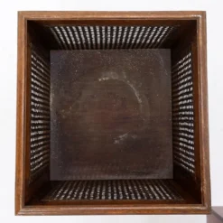 Paire de jardinières vintage en bois et panneaux de rotin tressé - années 1970