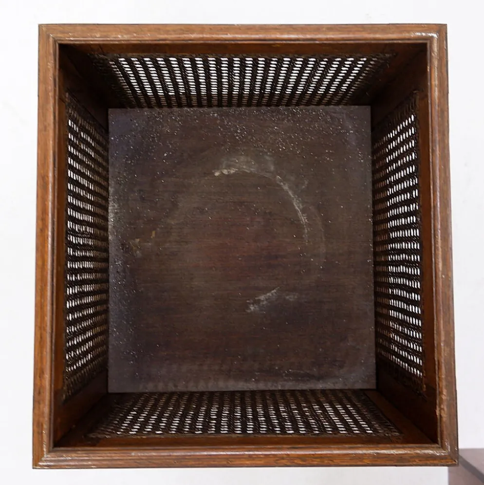 Paire de jardinières vintage en bois et panneaux de rotin tressé - années 1970