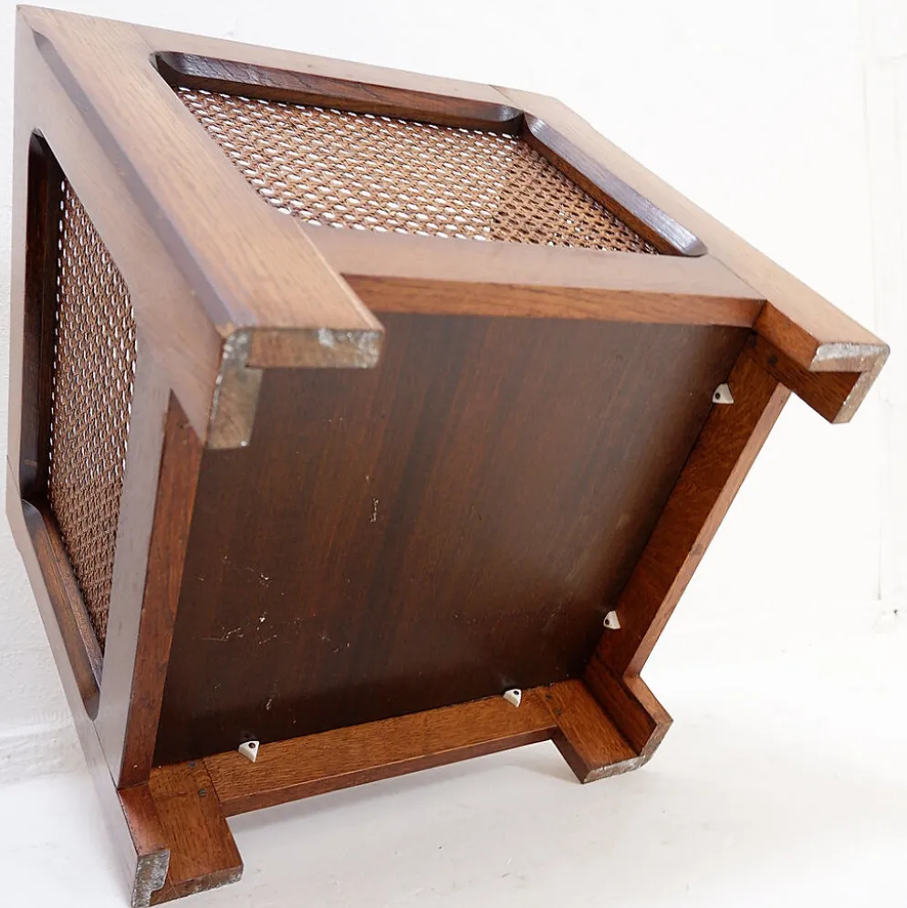 Paire de jardinières vintage en bois et panneaux de rotin tressé - années 1970