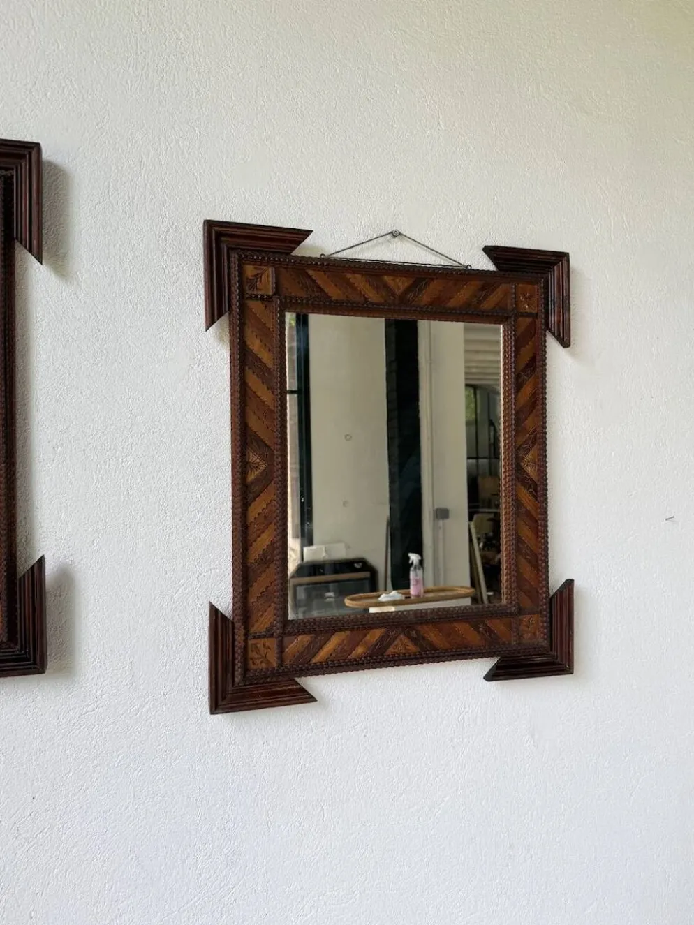 Paire de miroir bois style tramp art