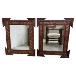 Paire de miroir bois style tramp art
