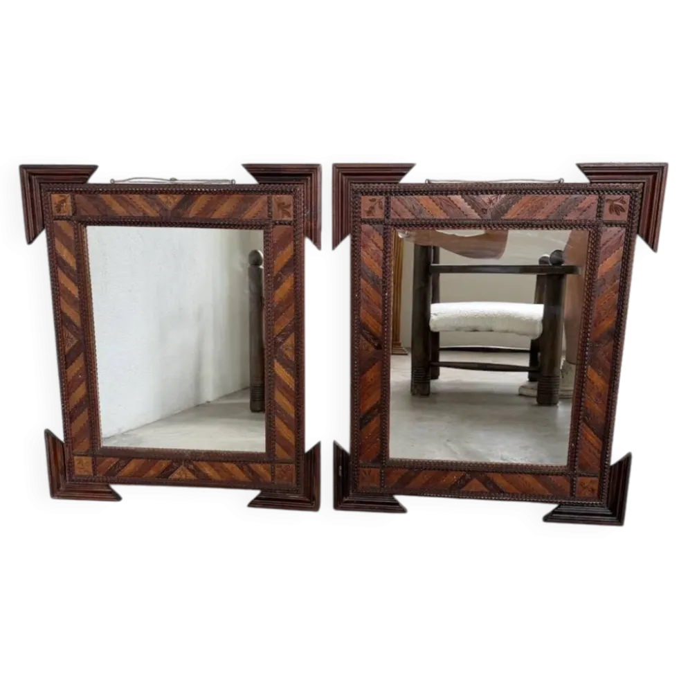Paire de miroir bois style tramp art