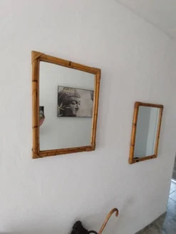 Paire de miroirs vintage en bambou et rotin