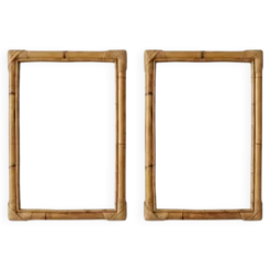 Paire de miroirs vintage en bambou et rotin