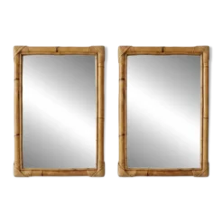 Paire de miroirs vintage en bambou et rotin