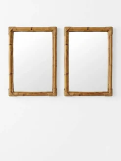 Paire de miroirs vintage en bambou et rotin