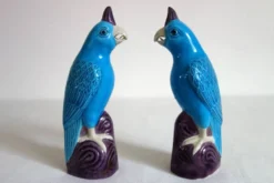 Paire de perroquets en porcelaine chinoise émaillée, années 60