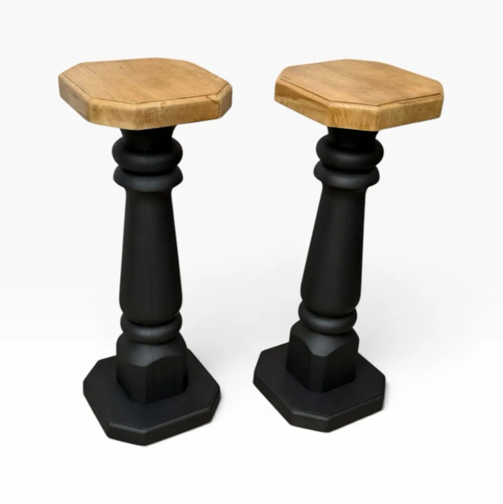 Paire de piédestaux/colonnes vintage 1970 chêne massif