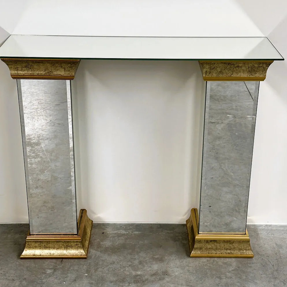 Paire de piédestaux / socles miroir Deknudt en finition dorée, Belgique, années 1980.