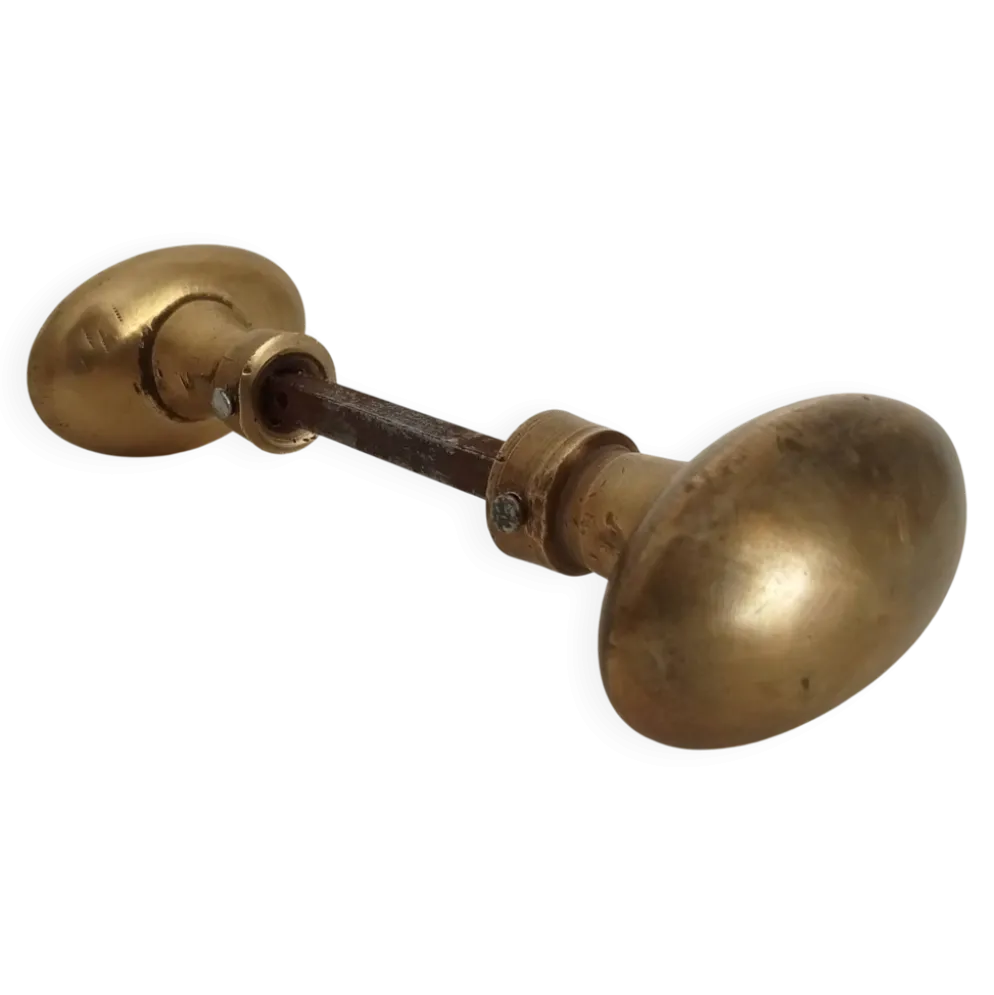 Paire de poignées anciennes de porte en laiton doré massif
